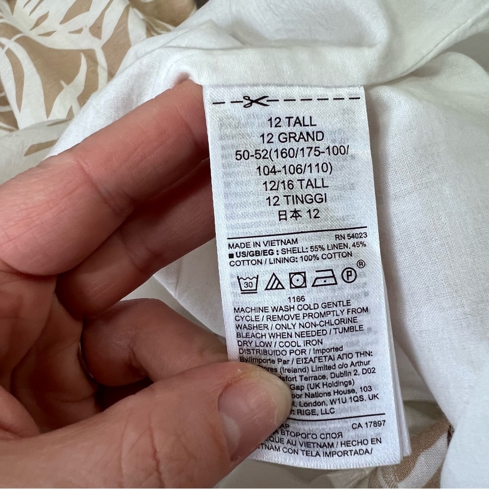 GAP linen tropical mini dress 12 TALL beige & white - Picture 5 of 7
